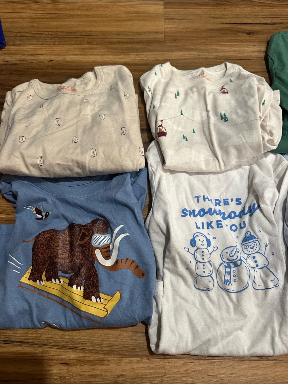Cat & Jack Blue Mammoth and White Snowman Long Sleeve Tees